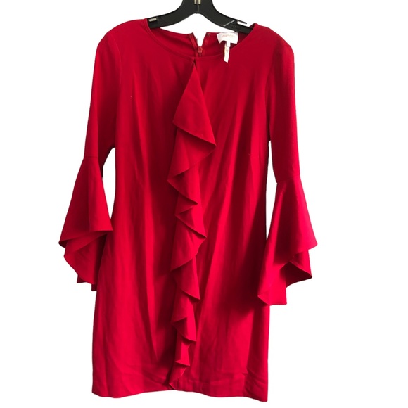 Laundry by Shelli Segal Asymmetric Ruffle Keyhole Mini Dress Red SZ 2 - Picture 3 of 14